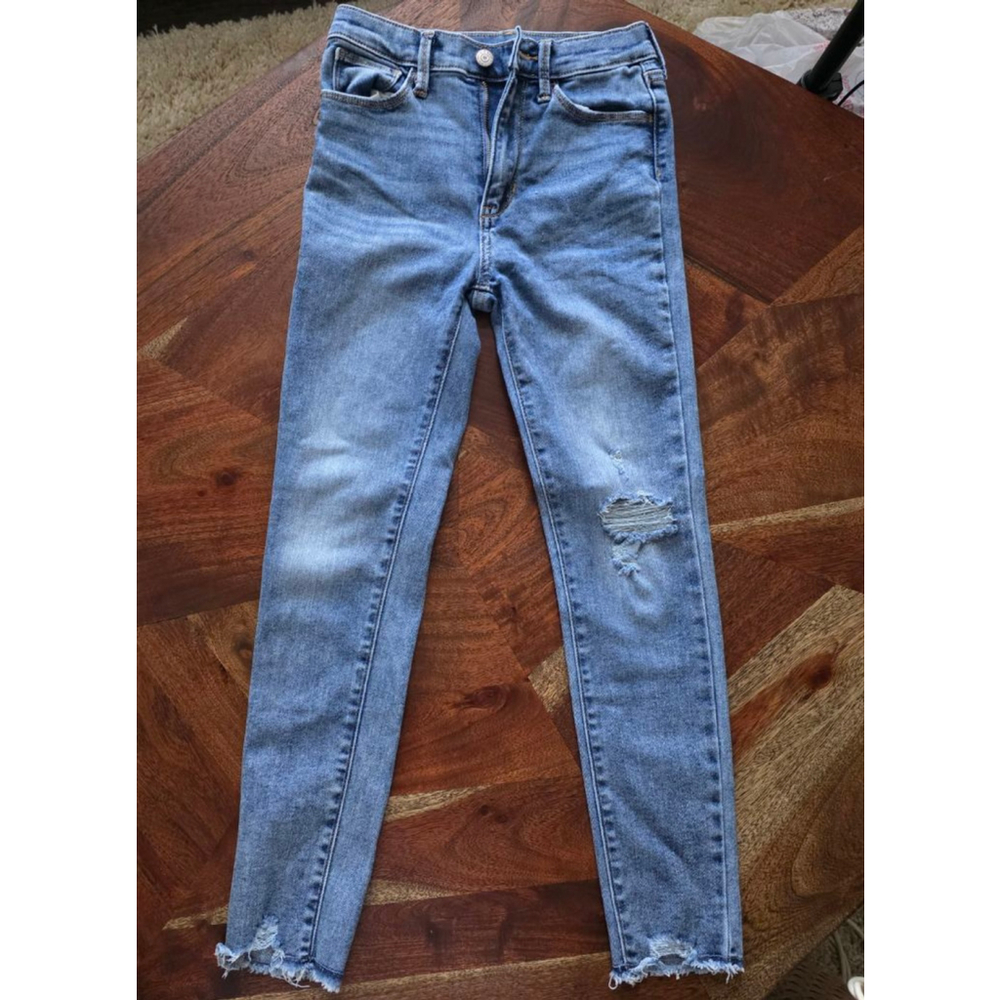 Girl's Old Navy Blue Extra High Rise Rockstar Jeggings Size 10 Distressed